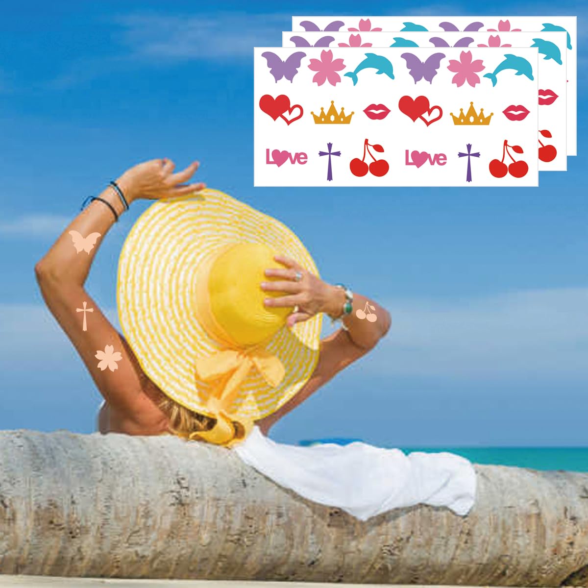 270pcs Christmas Tanning Sunbathing Stickers Self Adhesive Heart Lips Dolphin Butterfly Cherry Body Sticker Tanning Bed Decals for Summer Beach Outdoor Indoor Salon Party Supplies
