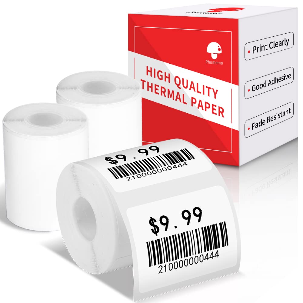 3 Roll Phomemo M110 Label Paper for M110 M120 M200 M220 M221 M150 M250 M260 M108 M100 Label Printer, White Square Self-Adhesive Paper, Phomemo Thermal Label 1.18" x 0.79" (30x20mm), 300 Labels/Roll