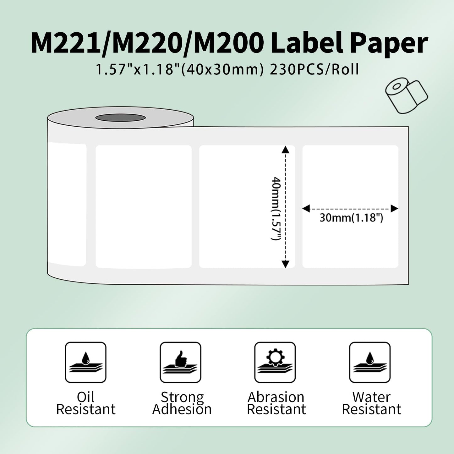 6-Roll • M110 Printer Gold Labels • Thermal Self-Adhesive Label • Compatible with Phomemo M110/M220/M221/M200 Printer • Black on Gold • 40x30mm • 1380/6Roll