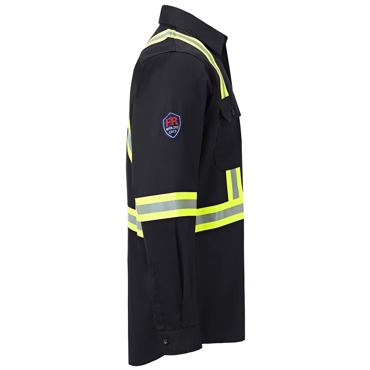Hi Vis FR Shirt for Men 6.5oz Flame Resistant Class 3 Men's Reflective Safety Welding Shirts NFPA 2112/CAT2 Black Large