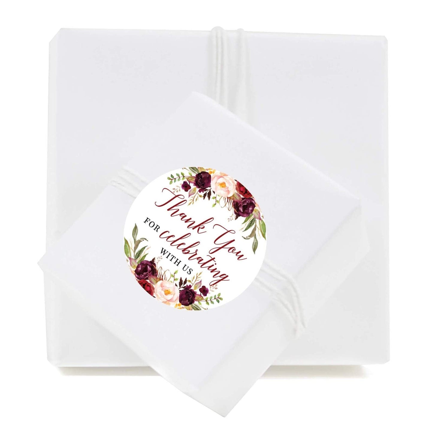 Andaz Press Fall Autumn Burgundy Maroon Floral Flowers Party, 2-Inch Round Circle Label Stickers, Thank You for Celebrating with Us Sticker, 40-Pack, Party Favors Decor Ideas Fall Wedding Stickers