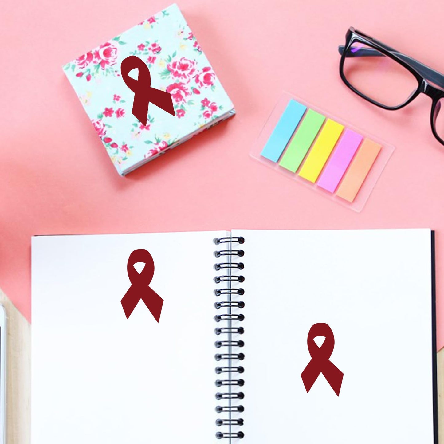 WANDIC 0.75 * 1.28in Pink Ribbon Awareness Sticker, 500 PCS HIV/AIDS Awareness Stickers Adhesive Label Roll for Public Charity Fundraiser Events