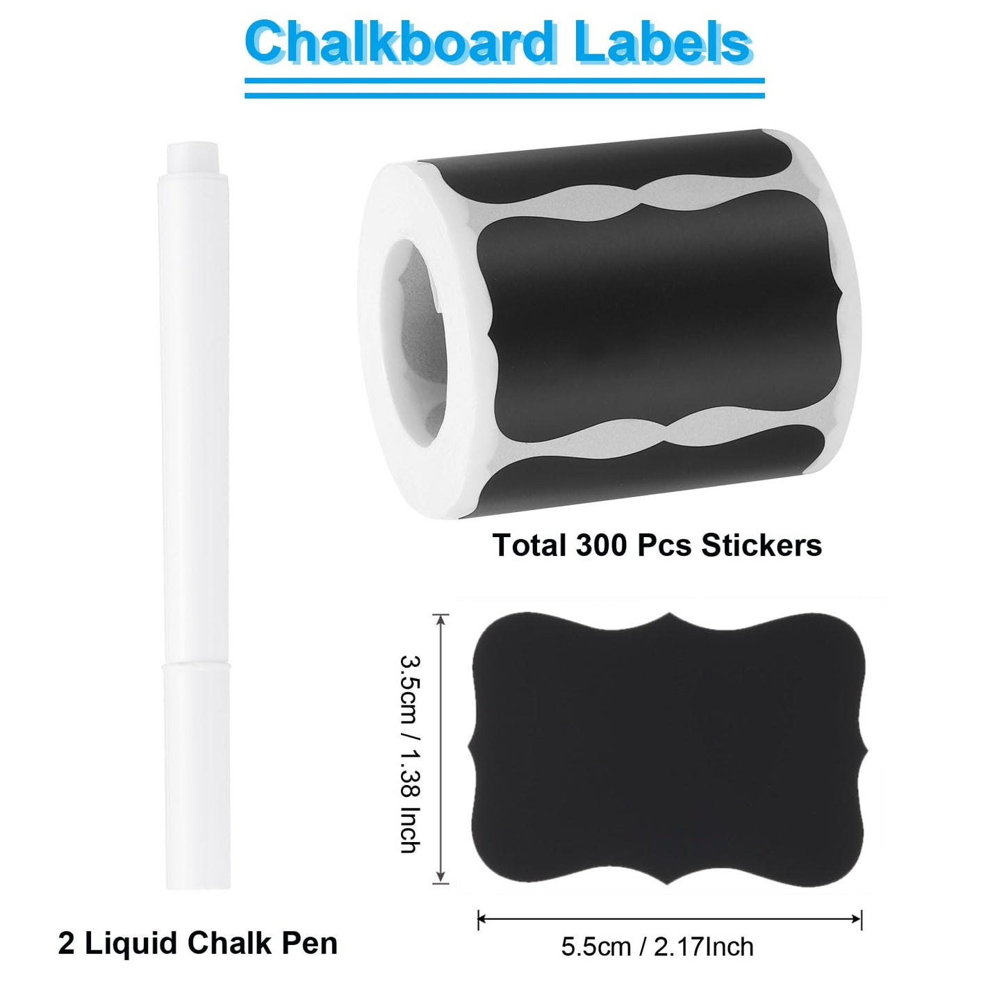 PATIKIL Chalkboard Labels, 300 Pcs Erasable Reusable Blackboard Stickers with 2 Liquid Chalk Pen, Waterproof Pantry Labels for Containers, Jars, Storage Bins (Wavy Shape)