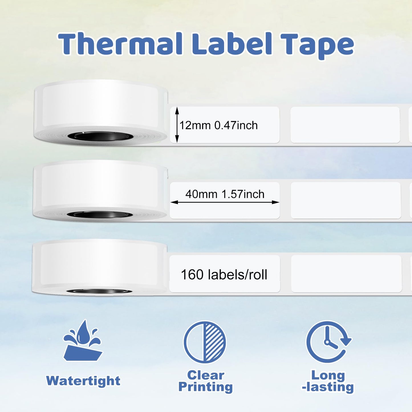 Odaro D30 Q30 Q30S Q31 Thermal Label Tape, White Label Maker Tape for School, Home, Office, Small Business, 3 Rolls 160 Labels/Roll, 12x40mm (3/8" X 1 1/2") 12mm x 40mm