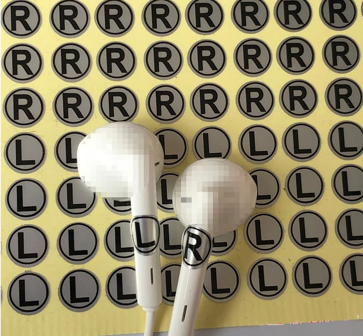 5 Sheets 8mm L & R Waterproof L R Labels, Round Stickers for Earphone DIY Crafts, Silver Background Black Word