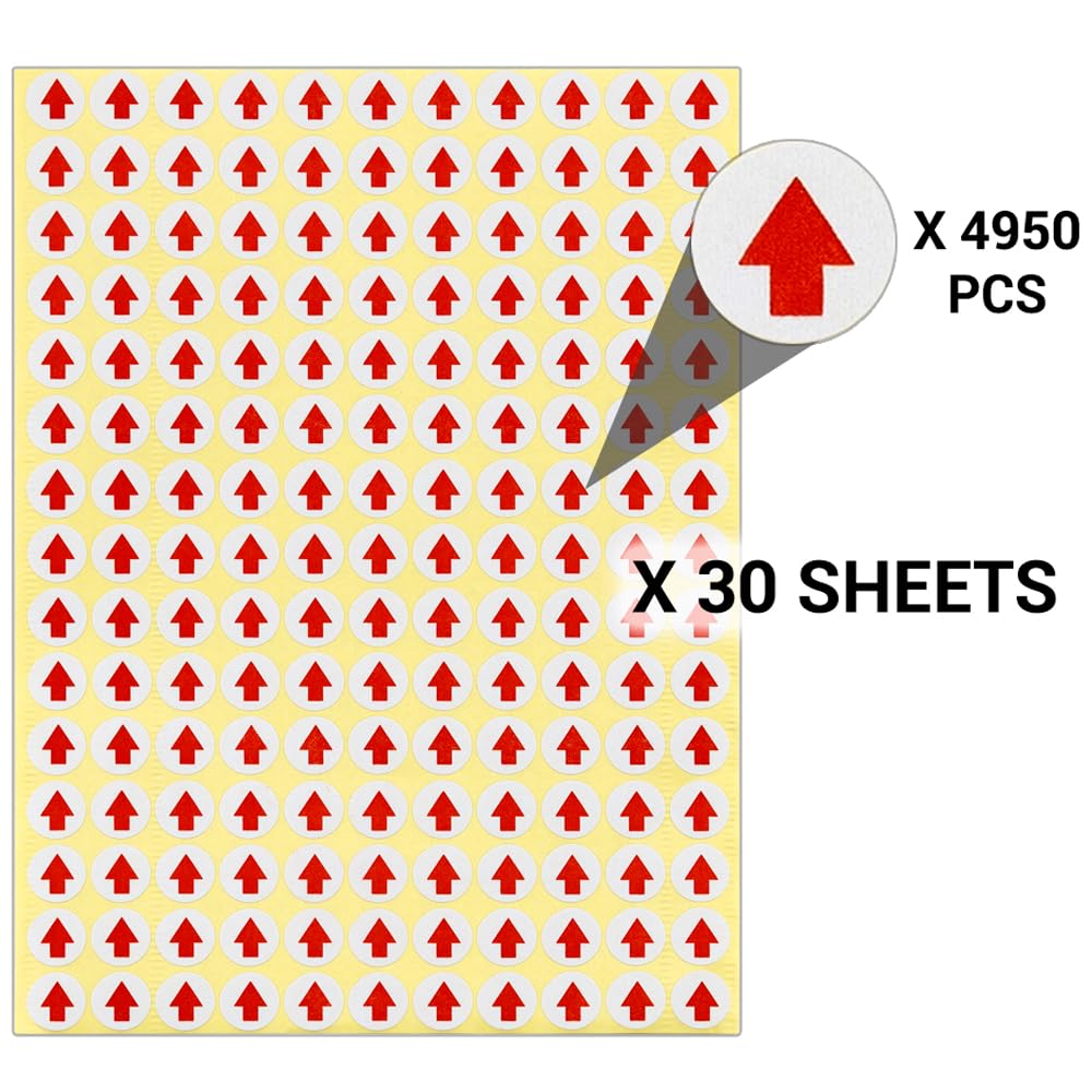 4950 Pcs Round Arrow Stickers Red Arrow Dot Stickers Self Adhesive Defect Indicator Small Arrow Stickers Labels Multipurpose Arrow Signs for Products Inspection, Inventory Organizing, DIY
