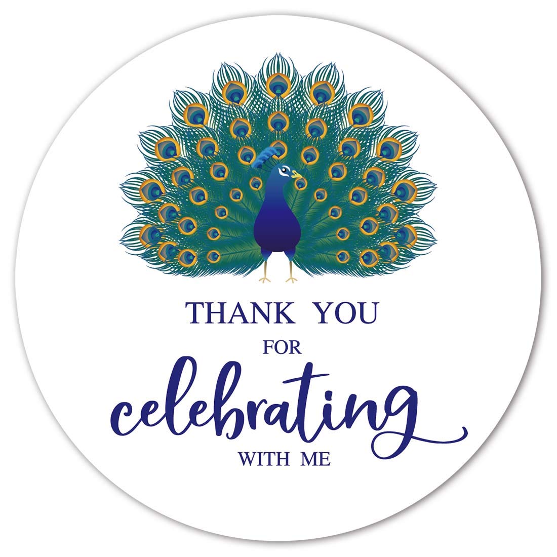 Blue Peacock Thank You Stickers, 40-Pack 2" Peacock Birthday Party Sticker Labels, Decorations