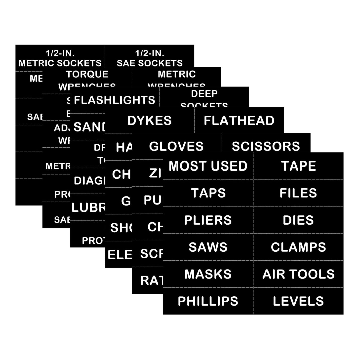 Magnetic Tool Box Organization Labels,Tool Chest Organizer Labels with Strong Magnets,Easy to Read Printing - Fits All Brands of Steel Tool Box Drawers (72 Pcs, 4 x 1 Inches) Black
