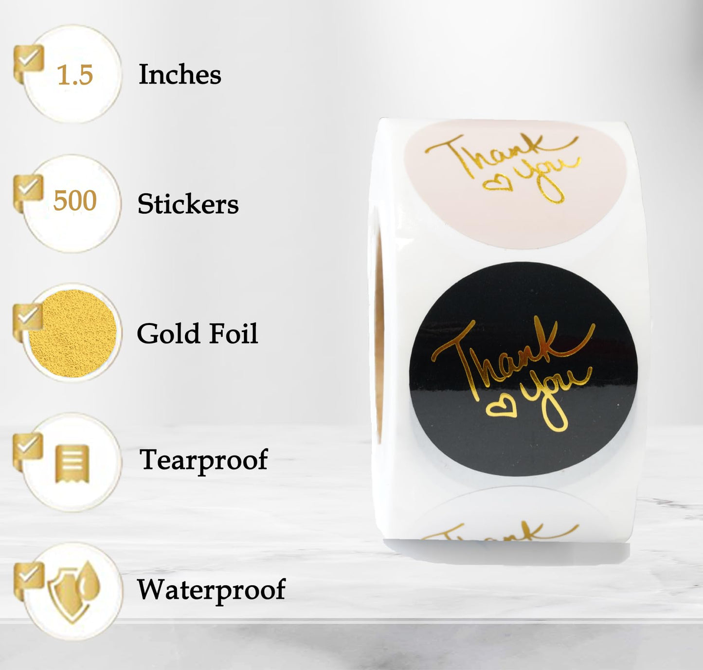500 Thank You Stickers – 1.5 Inch Round Multicolor with Gold Foil – 4 Elegant Designs (Black, White, Pink, Navy) – Self-Adhesive Labels for Small Business Packaging, Orders, Envelopes, Boxes Classic 1.5 Inch (500)