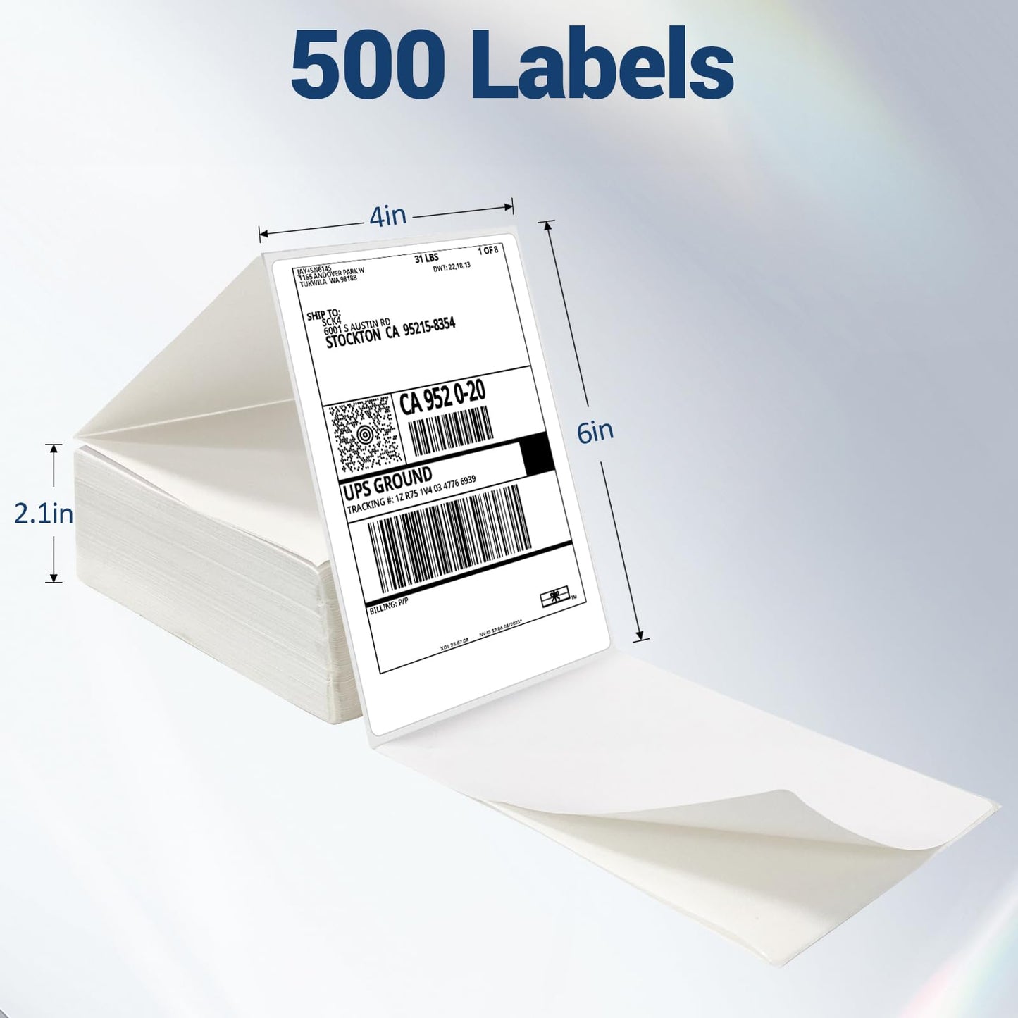 500 Labels/Stack, GOLDEN WIND Direct Thermal Label, 4ʺx 6ʺ Fanfold Labels, White and BPA Free with Perforated line, Fit Most of Thermal Printers in Market