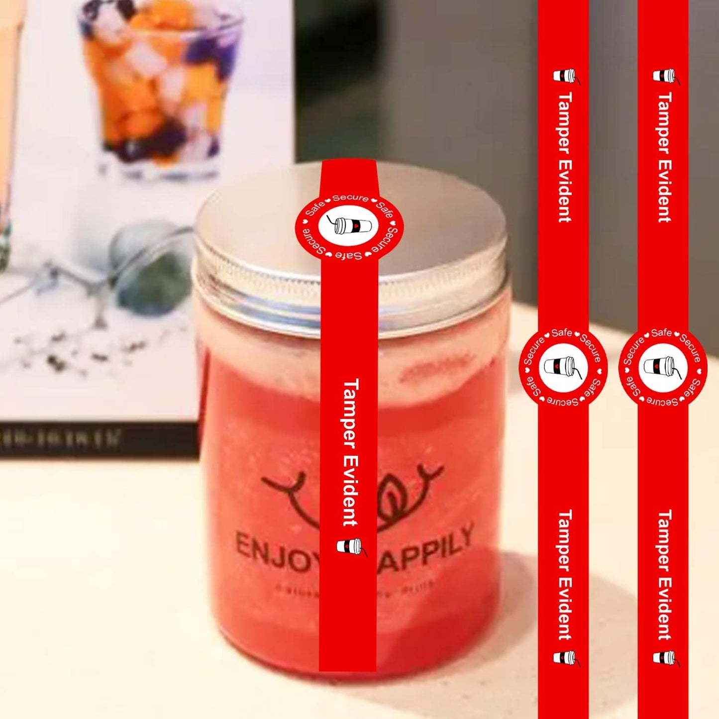 500 Pcs Safe Secure Tamper Evident Seals Stickers for Drink Lids 1.25 x 9 Inch - Food Delivery Stickers Sealed for Freshness Labels Drink Food Seals 1x9 inch Red
