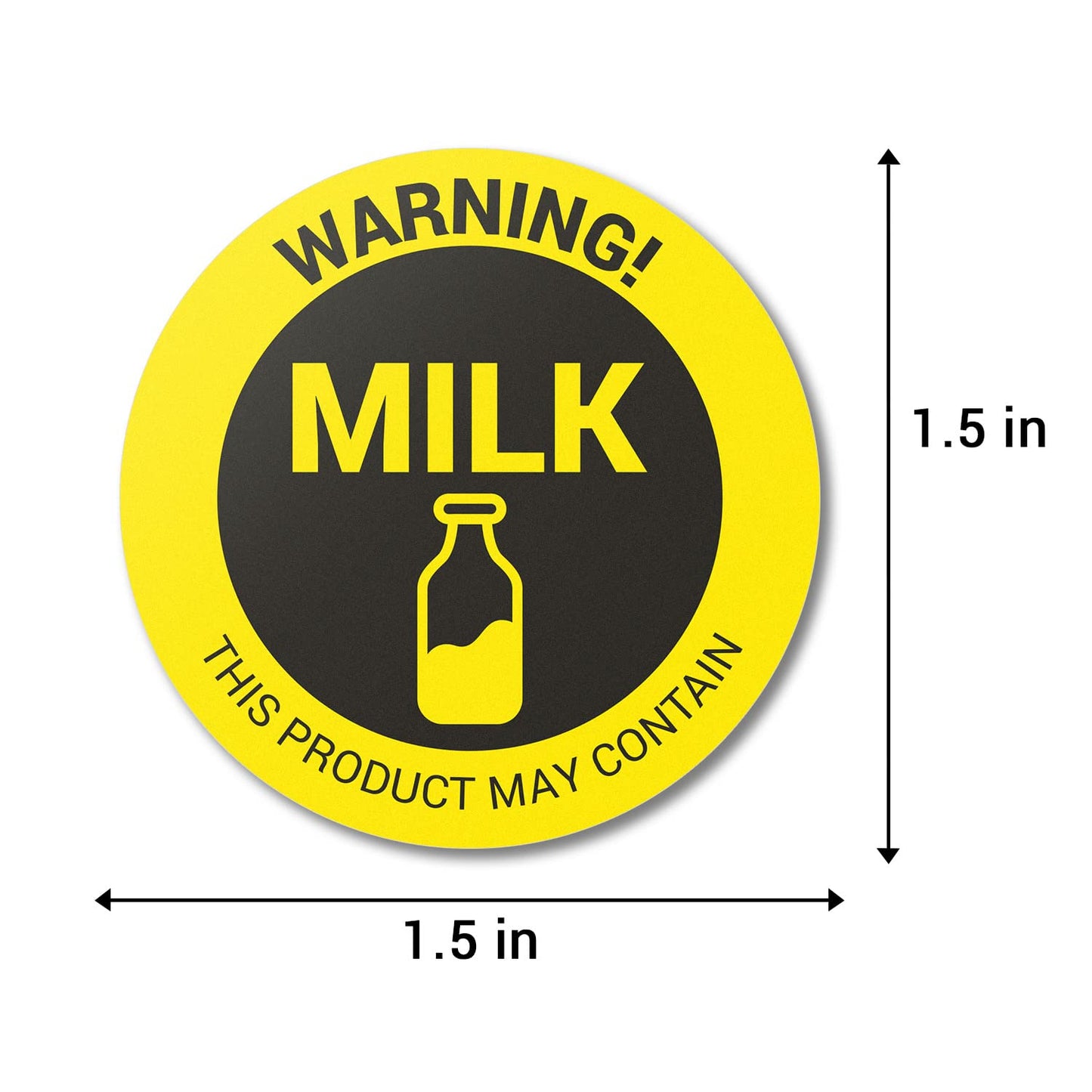 300 Milk Warning Labels - This Product May Contain: Milk Stickers (1.5 inch, Round, Yellow) for Food Labeling, Delis, Schools or Restaurants Contains: MILK 300 Labels
