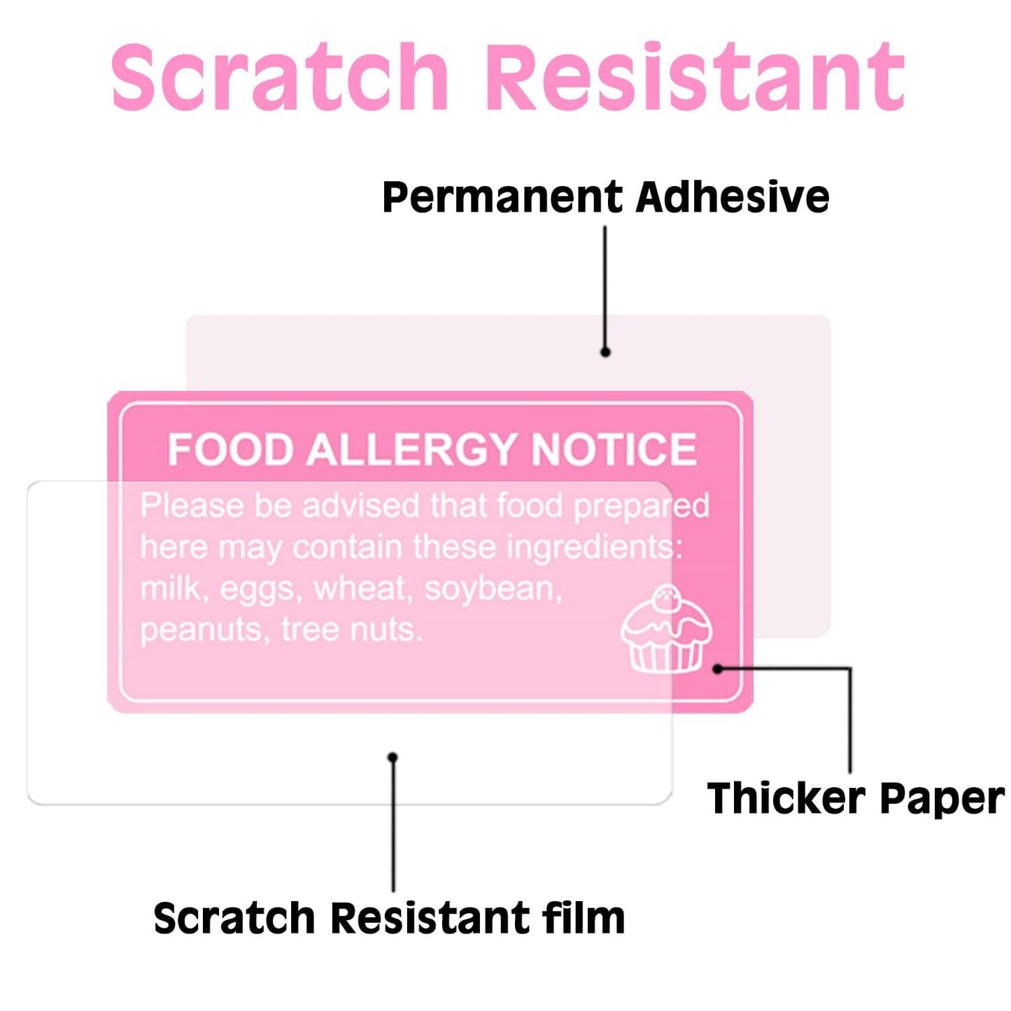 500 Pcs Food Allergy Stickers, 1x2 Inch Labels for Bakery, Cookie, Kitchen 500.0