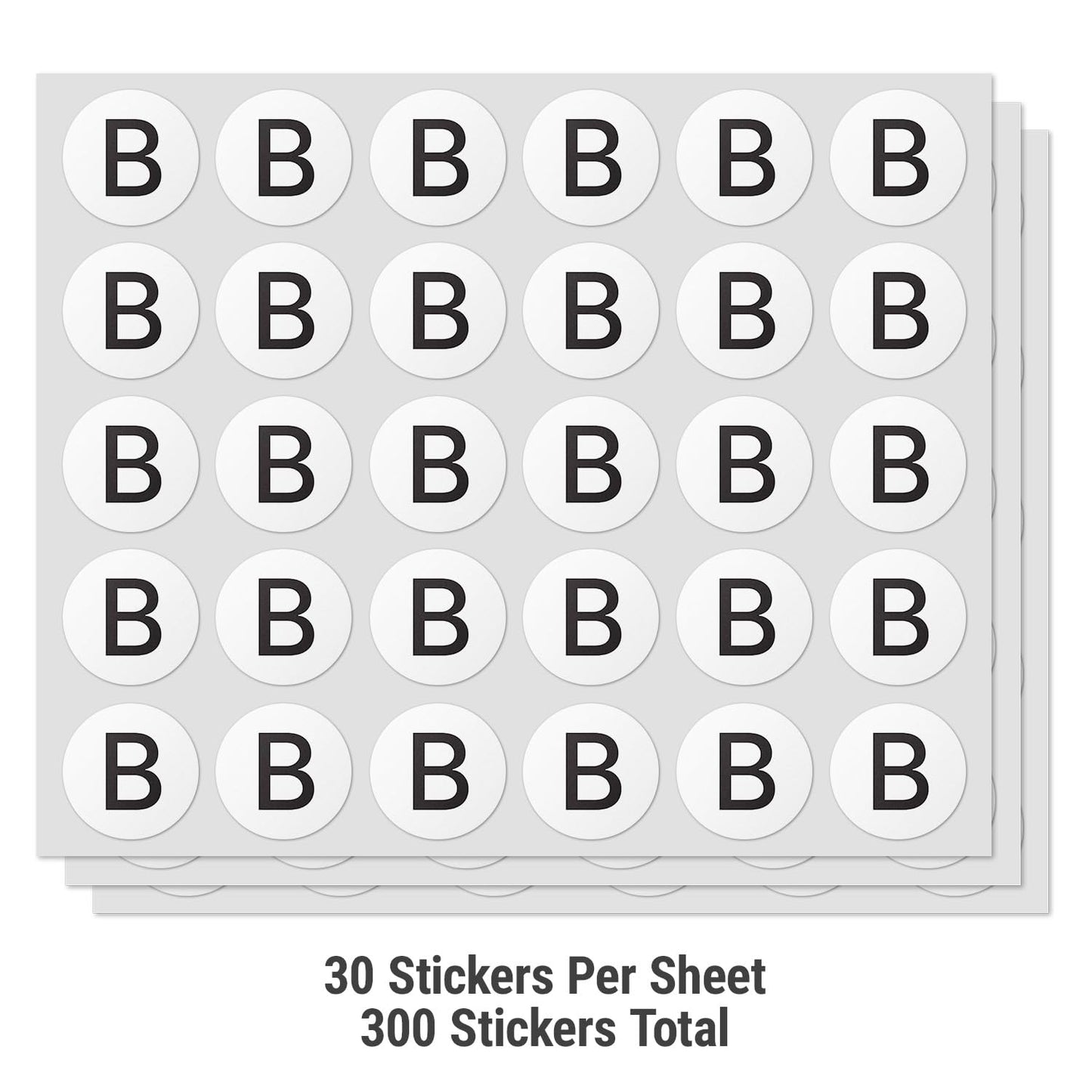 0.5 inch, Cirlce Dot Letter B Labels - Capital B Stickers for Inventory Control, Quality Control, Warehousing, Scrapbooking (300 Labels, White & Black) 300 Labels