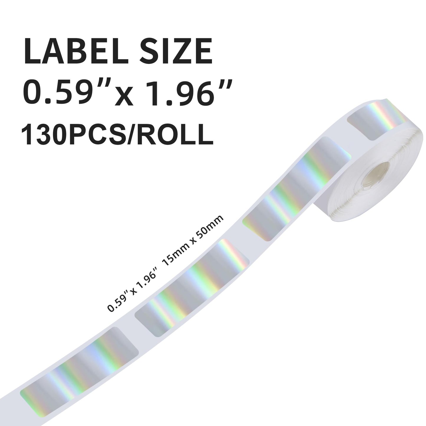Holographic Silver Label Compatible with P50/P11/P12/P15, 3 Rolls Rainbow Thermal Label Sticker 0.55”x1.57”(14x40mm) Multi-Purpose Self-Adhesive Thermal, Waterproof, Oil-Proof Label Maker Tape 14*40mm Laser