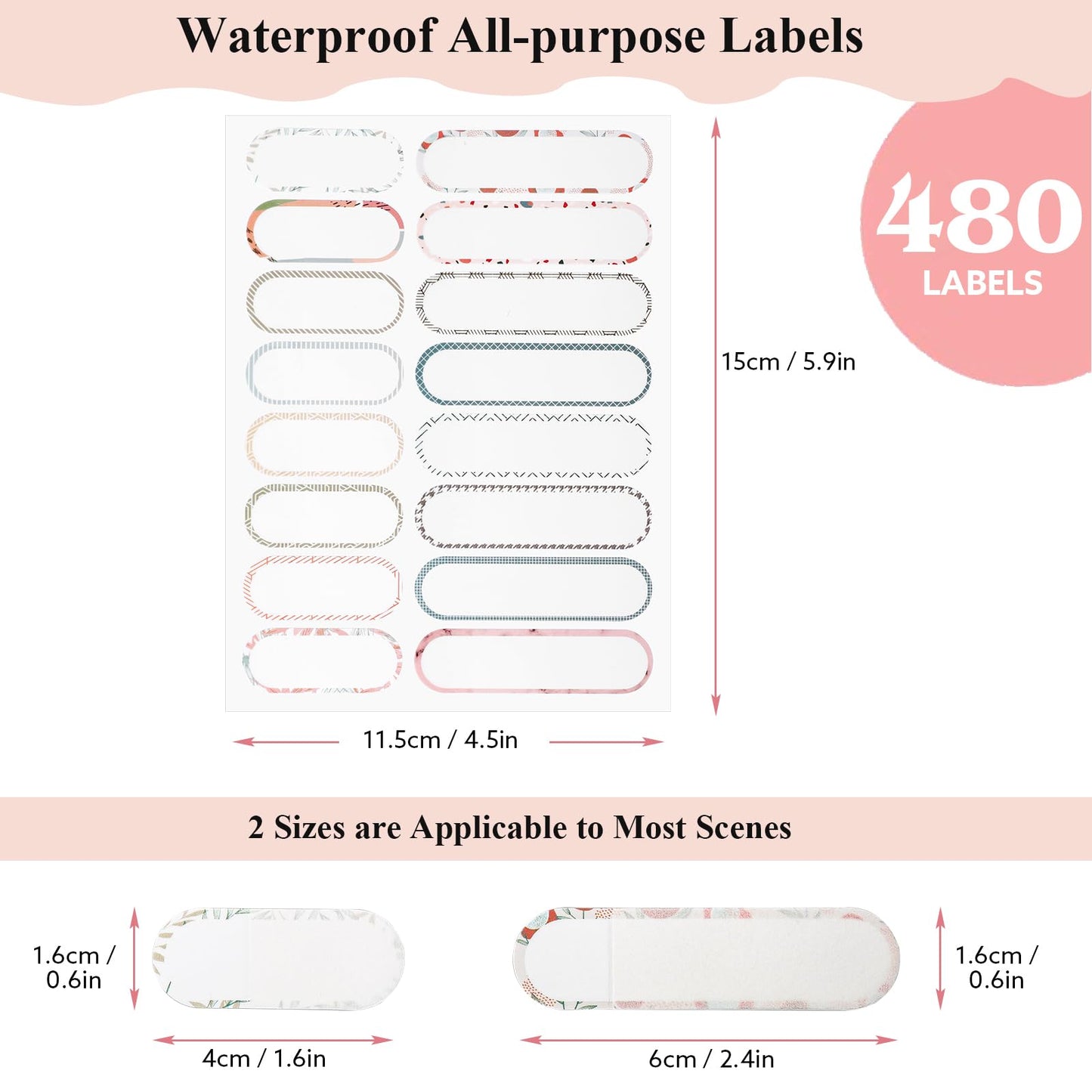 WSICSE 480 Pcs Waterproof Bottle Labels, Personalizable Waterproof Daycare Labels, Self-Laminating Name Labels for Daycare School and Kitchen Organizations(Colorful)