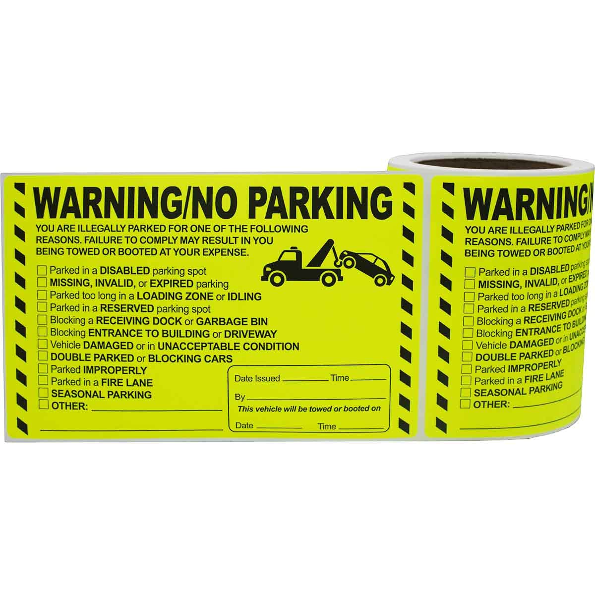 Warning/No Parking Checklist Parking Violator Labels, 100 Total Labels per Roll