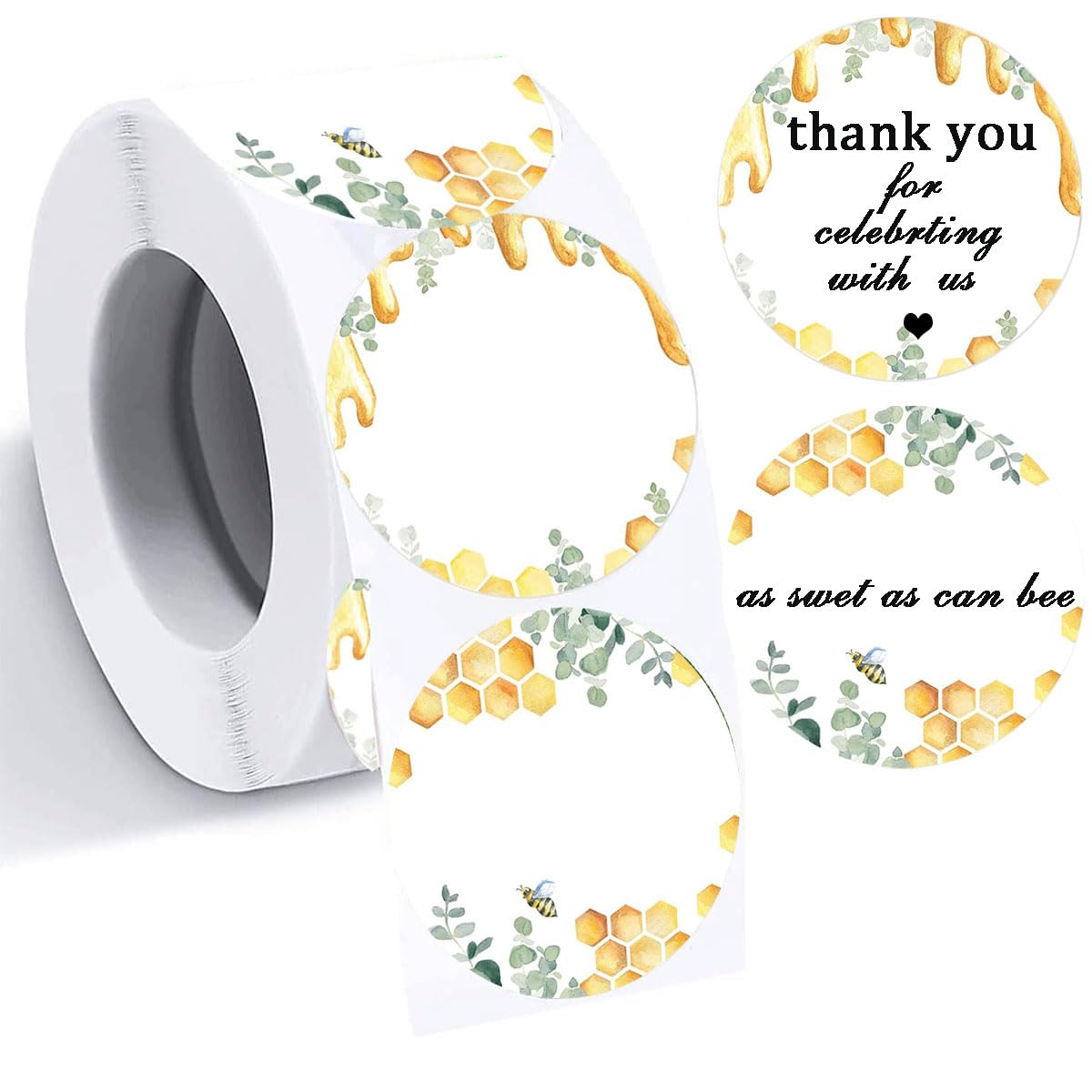 Direct Thermal Stickers 2 inch Round Honey Self-Adhesive DIY Thermal Label Stickers for Honey Jars Birthday Baby Shower Party Favor Decorations Envelope Seal(Pack-500)