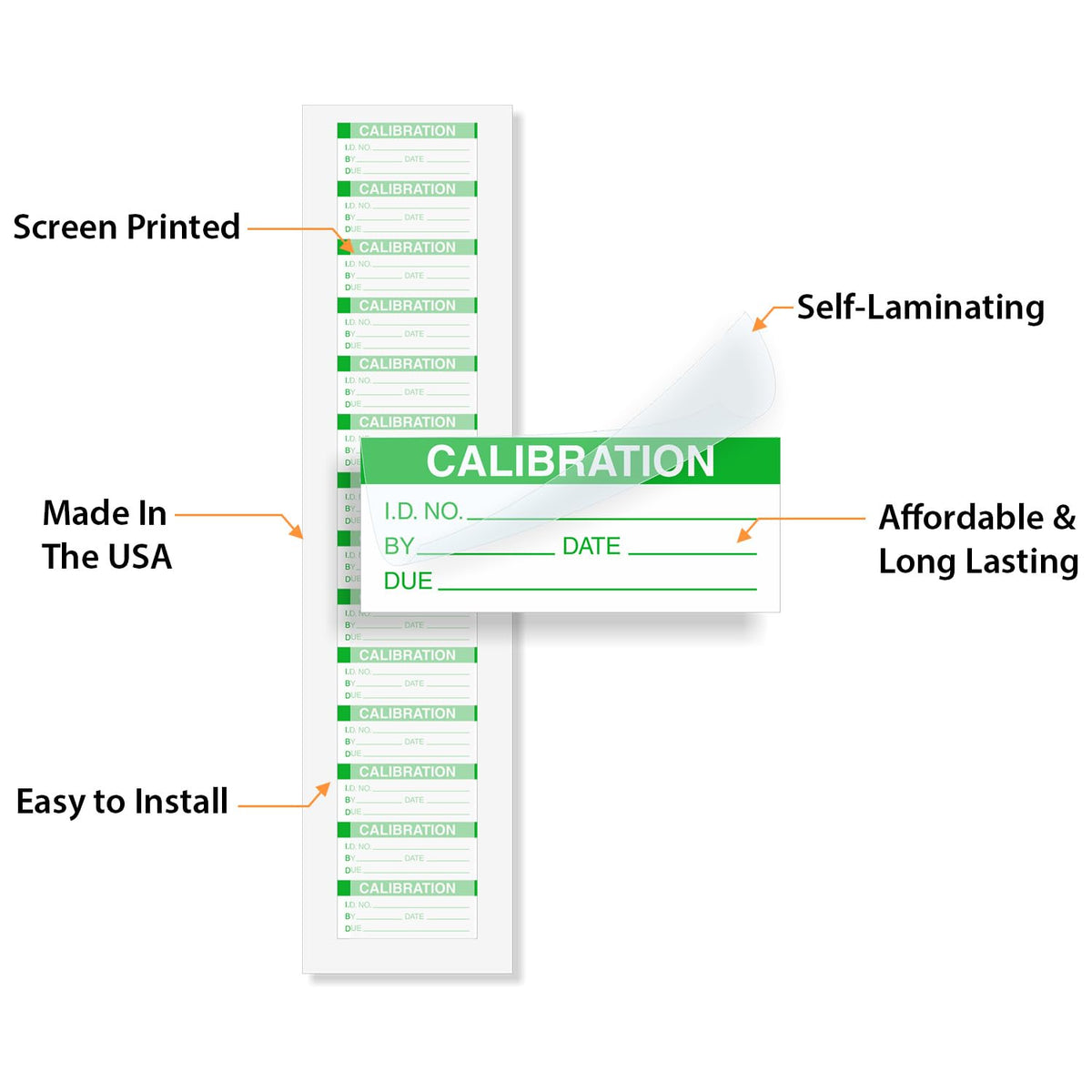 SmartSign Mini Self-Laminating Calibration Labels - Pack of 210, Polyester with Clear Flap, 0.5 x 1 inch, Protect Your Writing, Screen Printed, Green and White, Made in USA Self Lamination