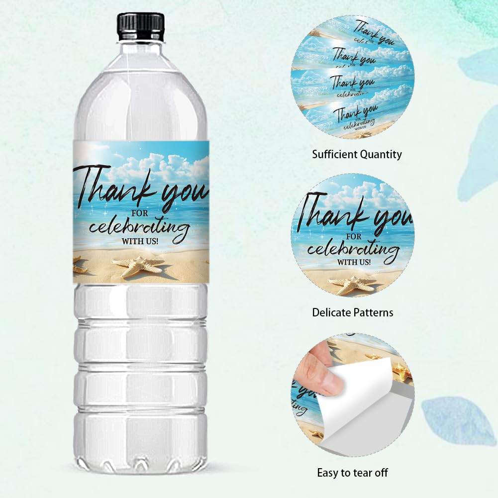 PH PandaHall 30pcs Beach Theme Water Bottle Labels, Summer Beach Water Bottle Stickers, Waterproof, Adhesive, Wedding Party Decorations