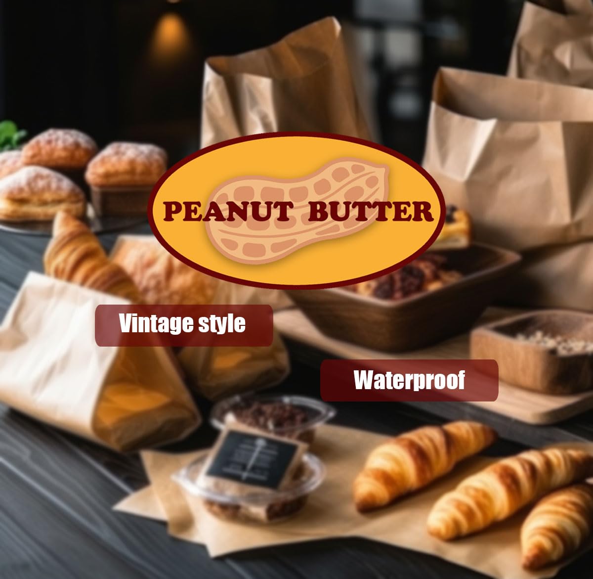 Peanut Grocery Store Food Labels Vintage Classic Style 600 Total Adhesive Stickers 0.75"x1.4" (Peanut) Peanut