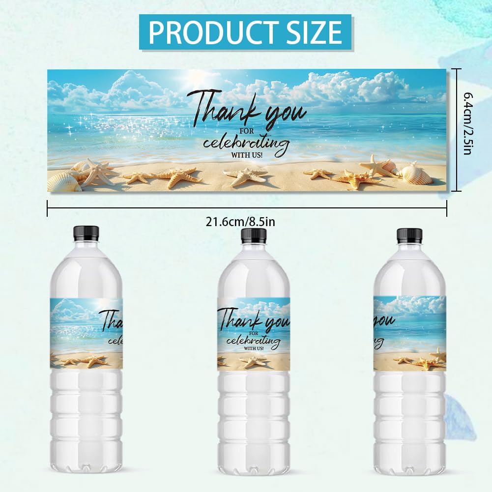 PH PandaHall 30pcs Beach Theme Water Bottle Labels, Summer Beach Water Bottle Stickers, Waterproof, Adhesive, Wedding Party Decorations