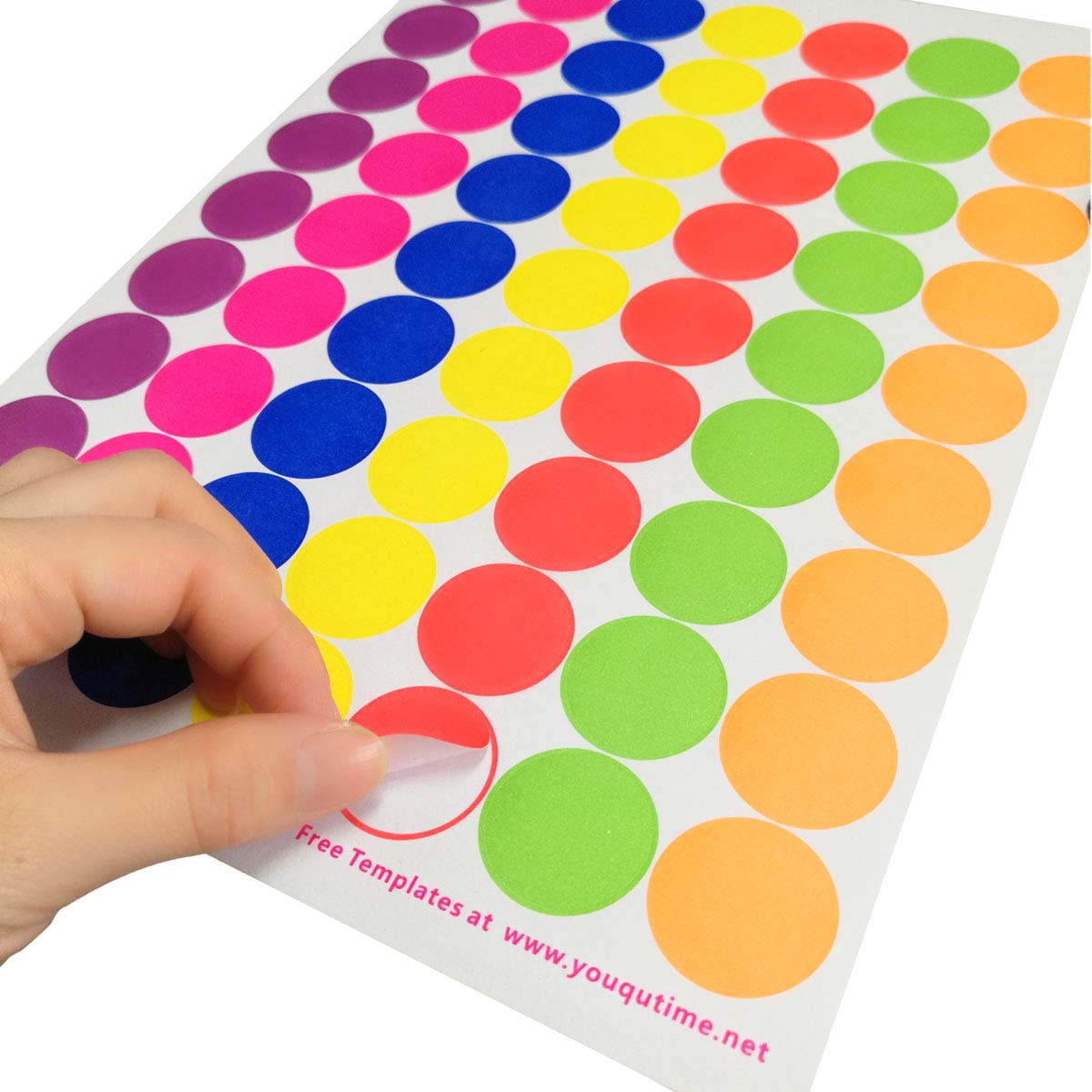 Pack of 1827 1-inch Round Color Coding Labels Circle Dot Stickers,7 Bright Neon Colors,Print or Write 8.5" x 11" Sheet(29 Sheet)