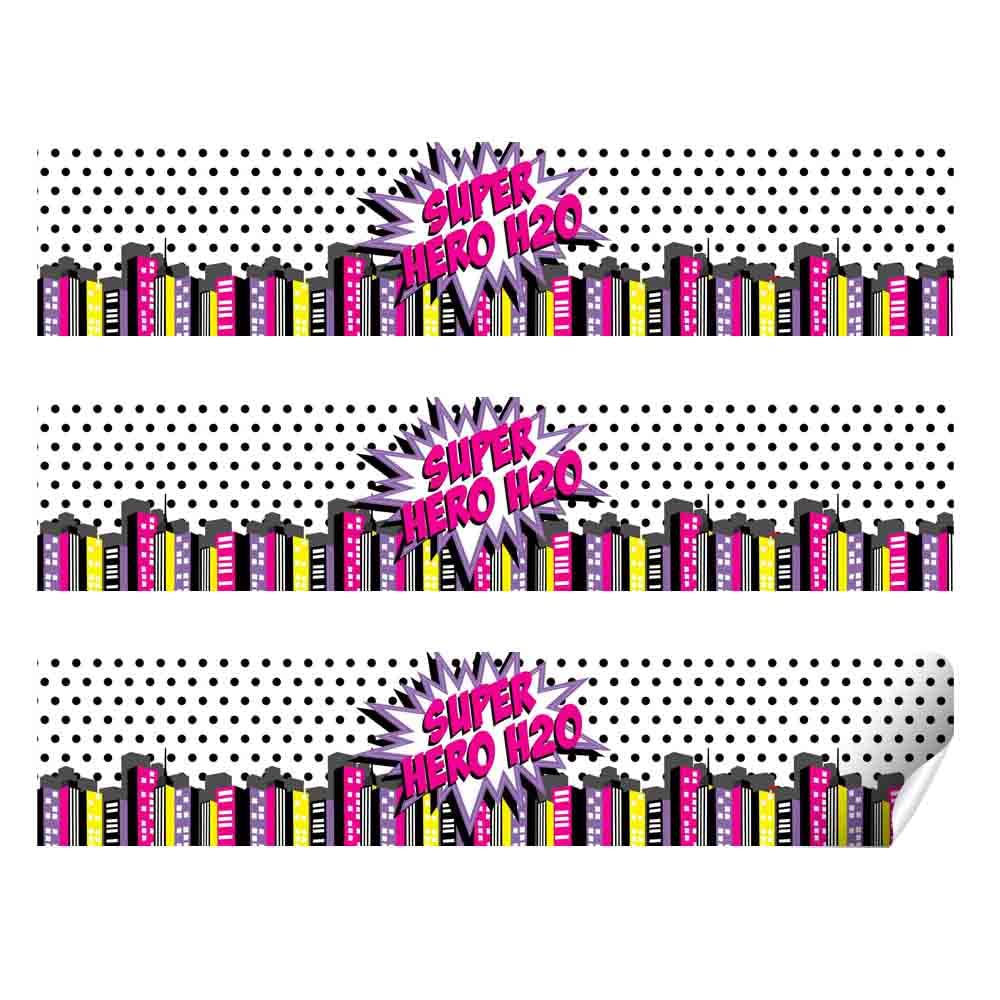 Super Hero Girl Birthday Themed Waterproof Water Bottle Sticker Wrappers 20 Wrap Around Labels Sized 1.75" x 8.5" by AmandaCreation