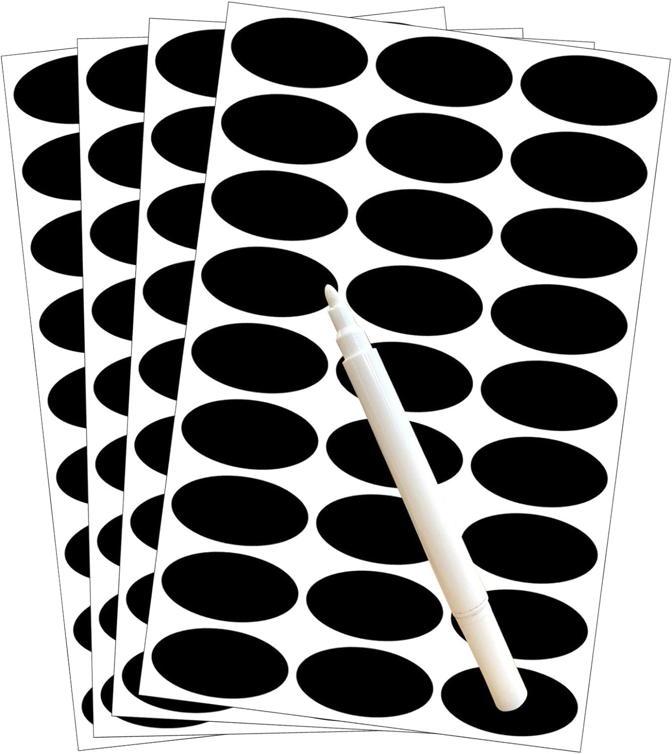Small Oval Chalkboard Labels Waterproof Stickers for Sugar Jars,Party,Crafts Rooms,Weddings and Kitchen,Free a White Chalk