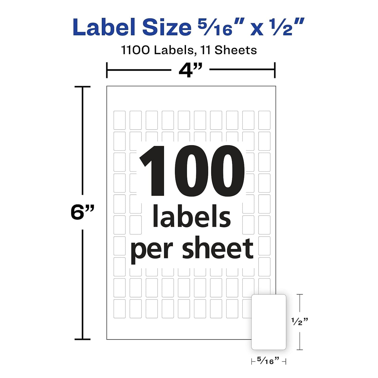 Avery 05412 Removable Multi-Use Labels, 5/16-Inch x 1/2-Inch, White, 1000 Labels/Pack
