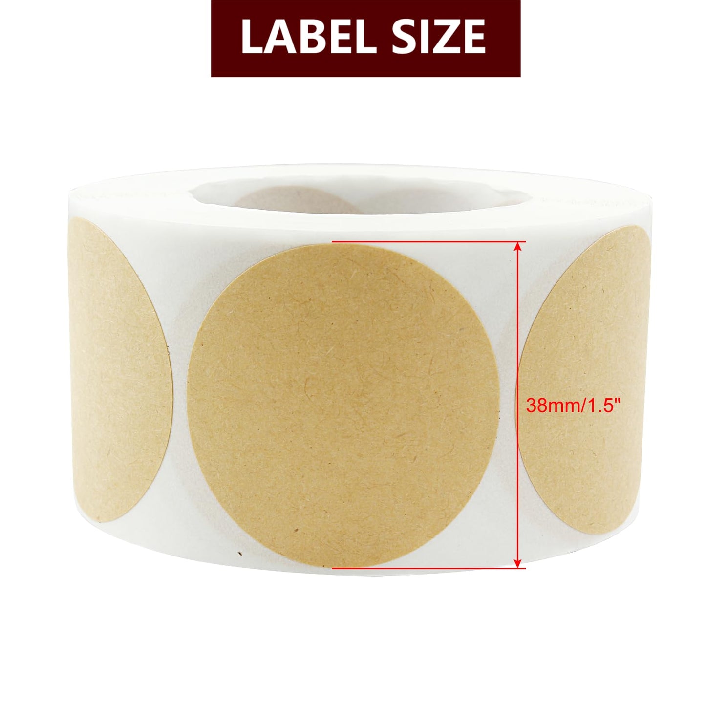 1.5 Inch Kraft Code Dot Stickers, Color Coding Label Round Blank Stickers Removable Writable Circle Adhesive Labels for Marking Organizing (500 Pieces Per Roll) 1.5"