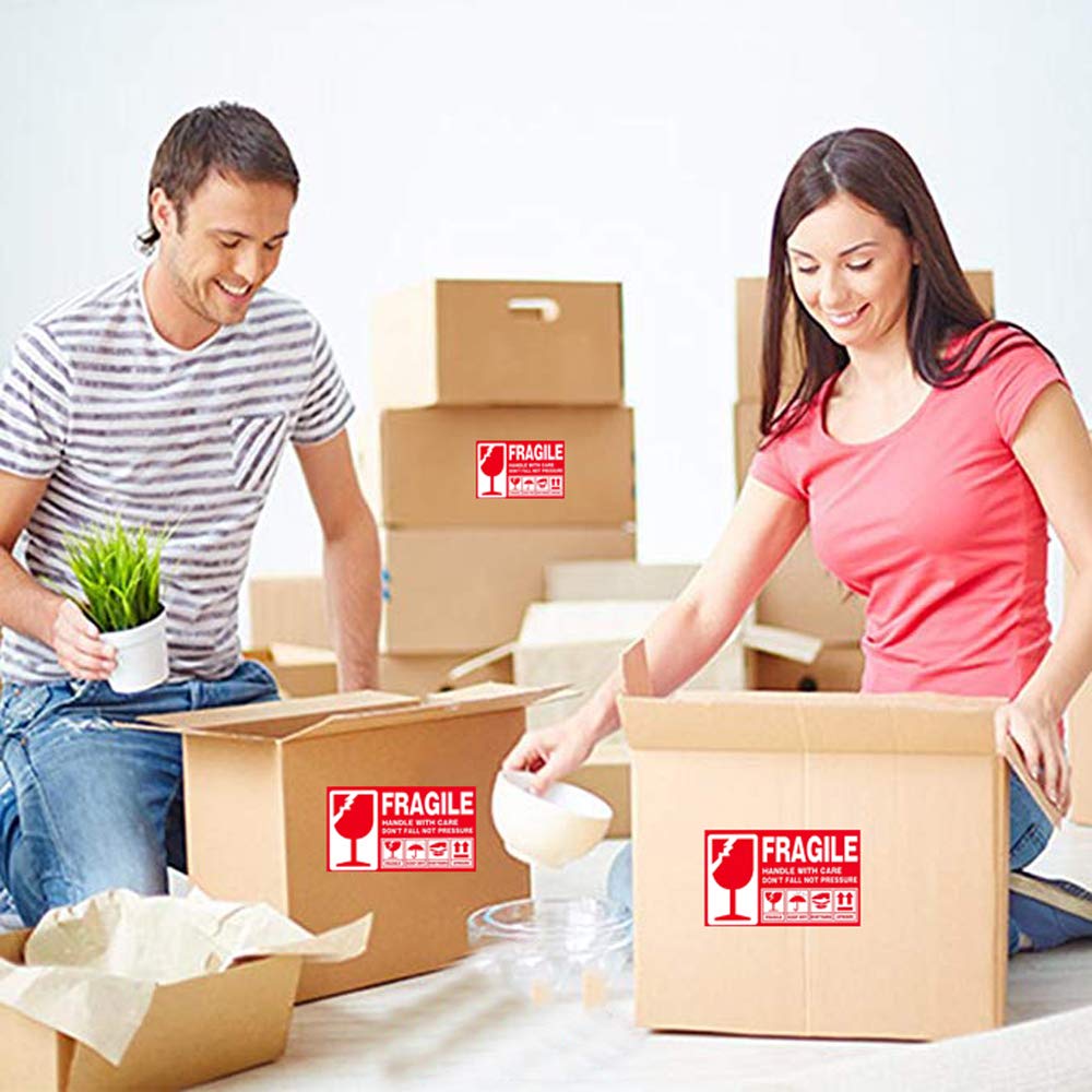 DFYOUHOME® 112 PCS Fragile Handle Warning Adhesive Label with Care Keep Dry Upward Do Not Trample for Packing Box Shipping Notice Red Stickers Large (6"x 3-1/2") and Small (3"x 2") Size