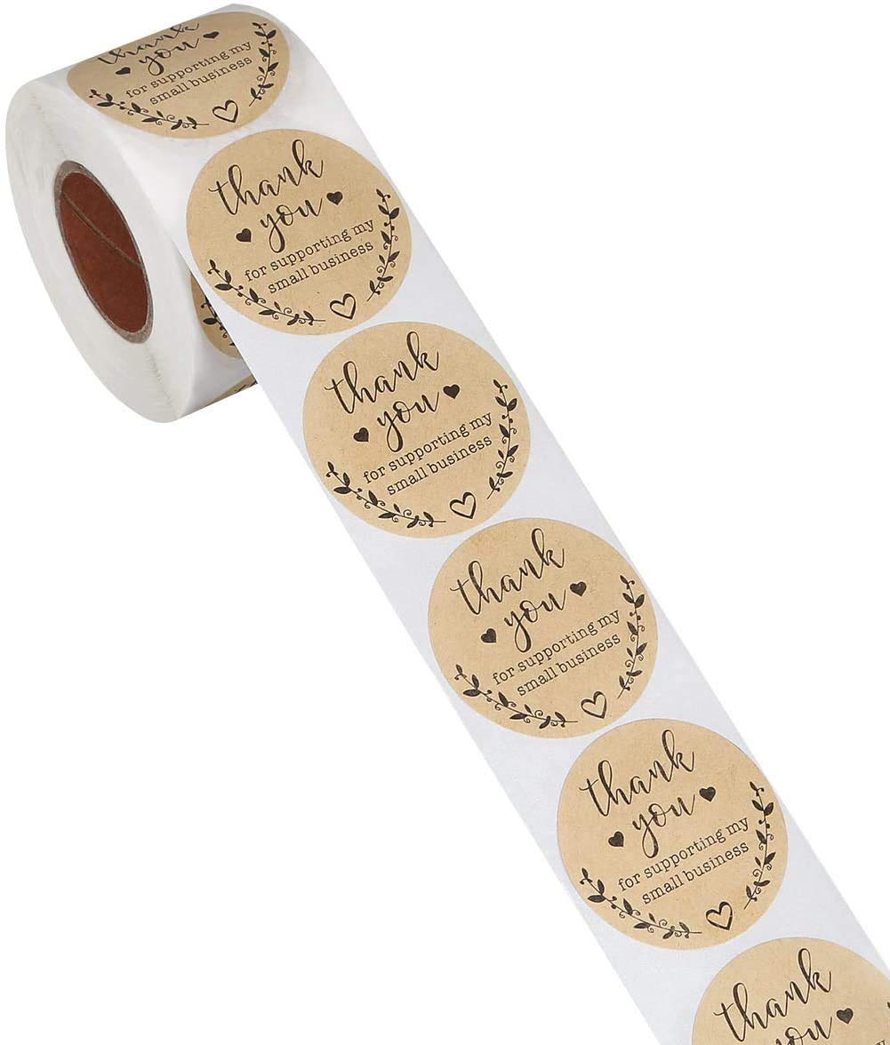2'' Thank You for Supporting My Small Business Stickers, Kraft Labels Custom Sticker for Bakeries, Crafters & Small Business Owners, 500 Labels Per Roll 2 inch Black Font