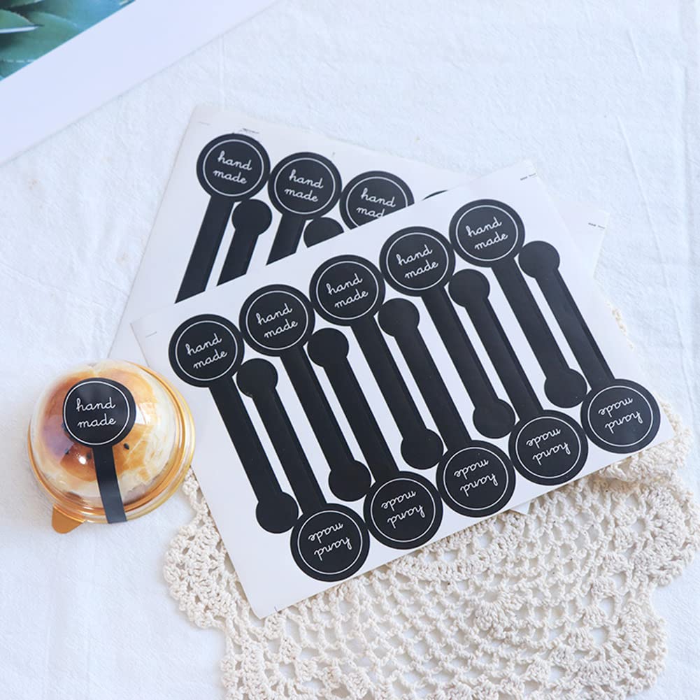 20 Sheets (200PCS) Black Hand Made Seal Self Adhesive Paper Sealing Sticker Tamper Evident Labels Decorative Labels for Hand Made Products
