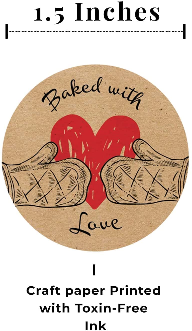 Baked with Love Labels | 500 Count | 1.5 Inch | Adhesive Baking Stickers | Bakery Bags | Candle & Soap Packaging 1 Roll