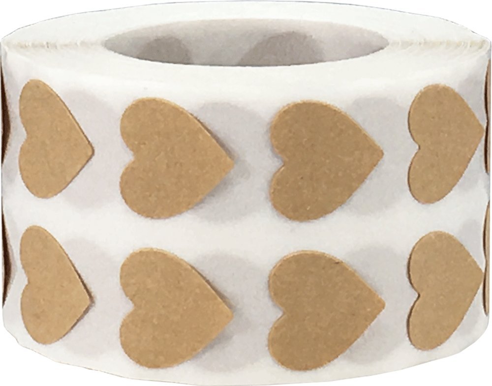 Natural Brown Kraft Heart Stickers Valentine's Day Crafting Scrapbooking 0.50 Inch 1,000 Adhesive Stickers Natural Kraft