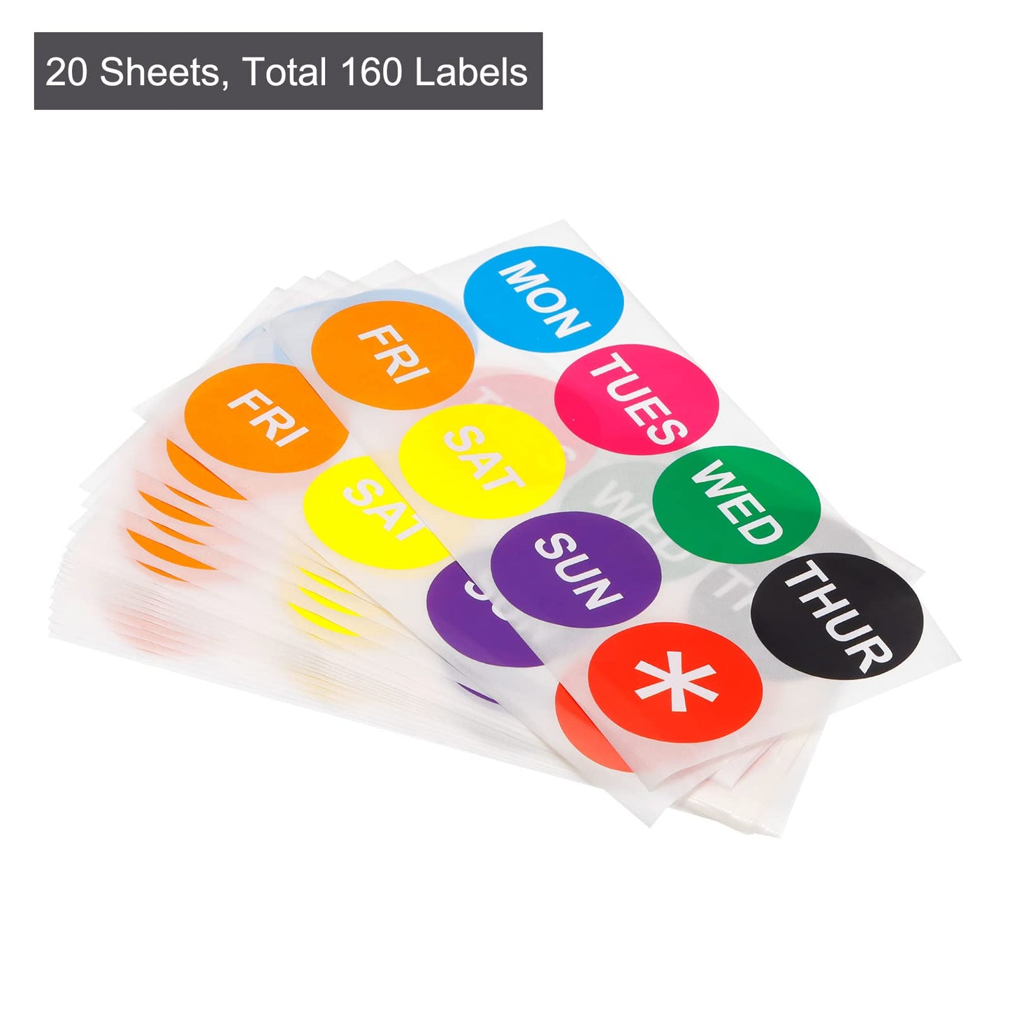PATIKIL 7 Days of The Week Labels Color Coding Sticker Round 50mm for Food Rotation Labels with a Symbol Count 160 20