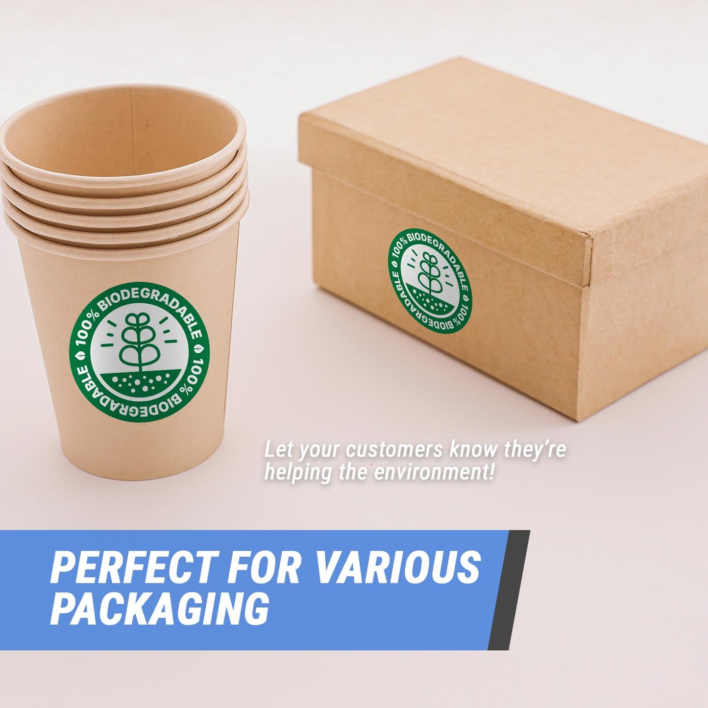 300 Labels - 2 inch, Circle Dot 100% Biodegradable Signage Labels for Products/Friendly Recycling Reminder Sticker/Composting Organic Label