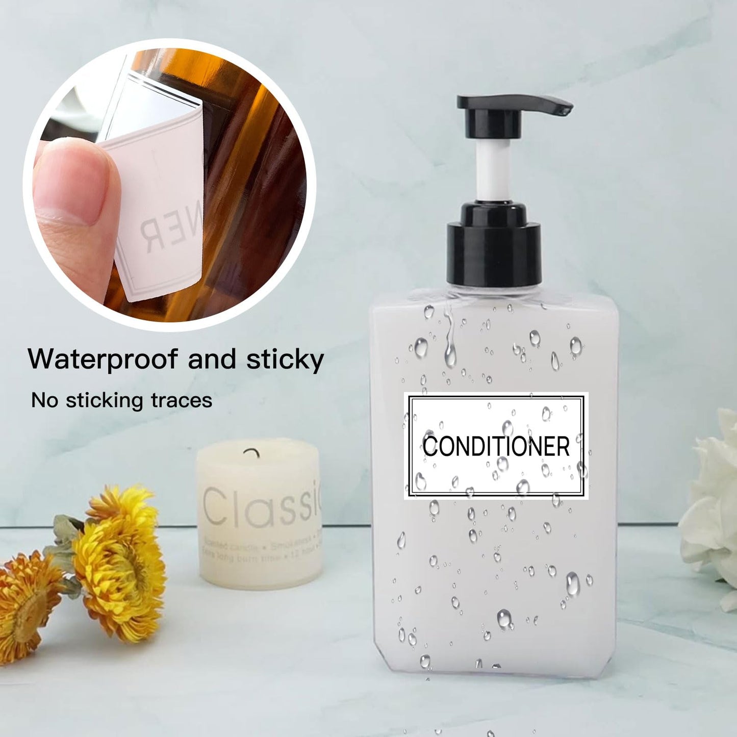 Minimalist Bathroom Labels - 32PCS Set with DIY Blank Labels, Waterproof & Oil Resistant for Shampoo, Conditioner & Hand Soap Dispensers