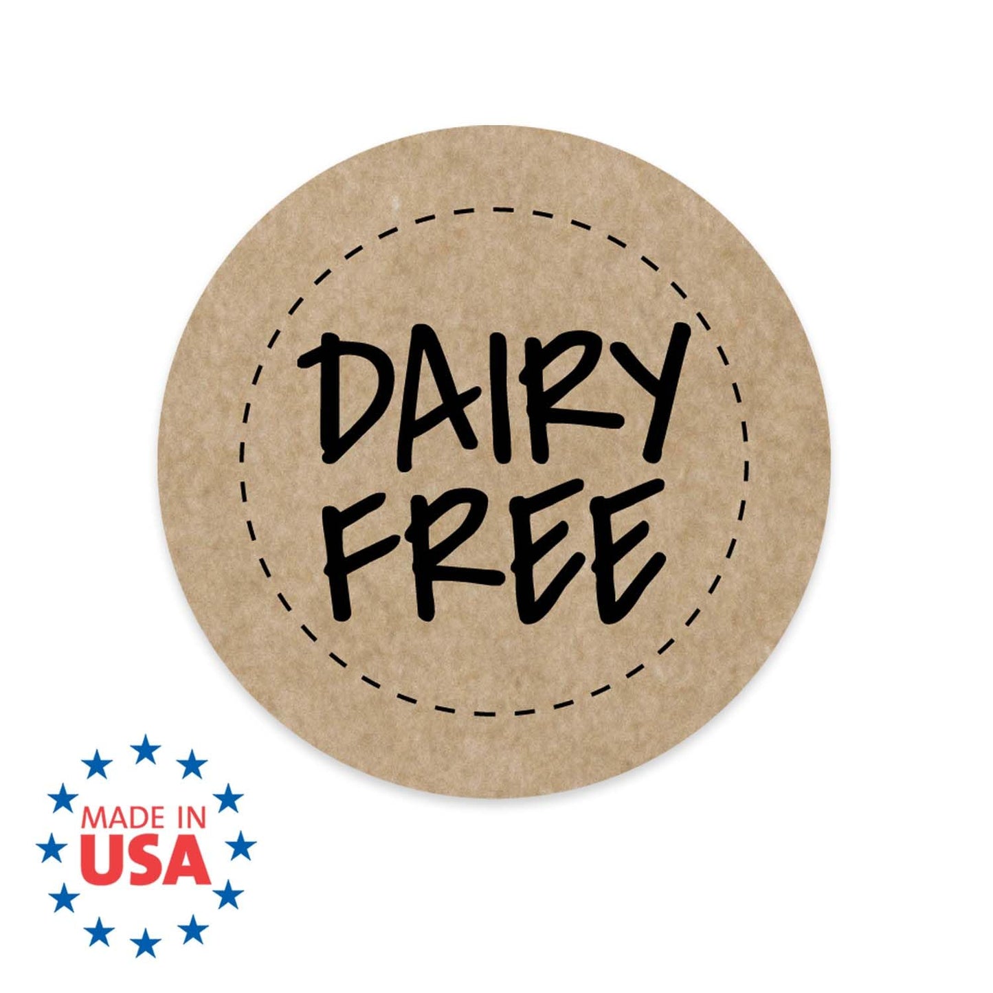 Brown Kraft Dairy Free Stickers / 500 Food Allergy Label Roll / 1" Small Round Vegan Milk Lactose Free Labels/Made in The USA Brown Kraft