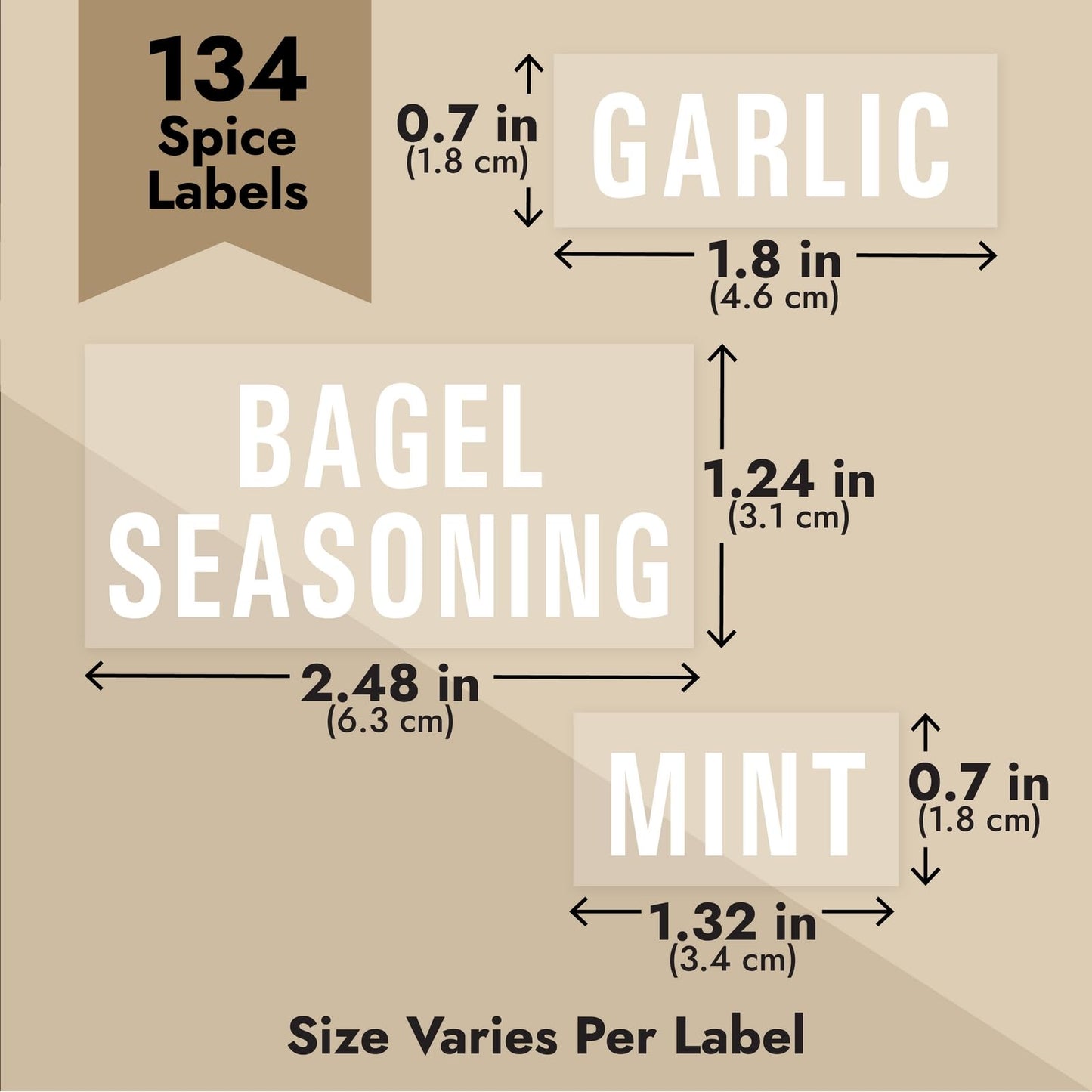 Talented Kitchen 134 Preprinted Minimalist Spice Labels, Bold All Caps White Seasoning Labels for Spice Rack, Kitchen Cabinet and Pantry Organization