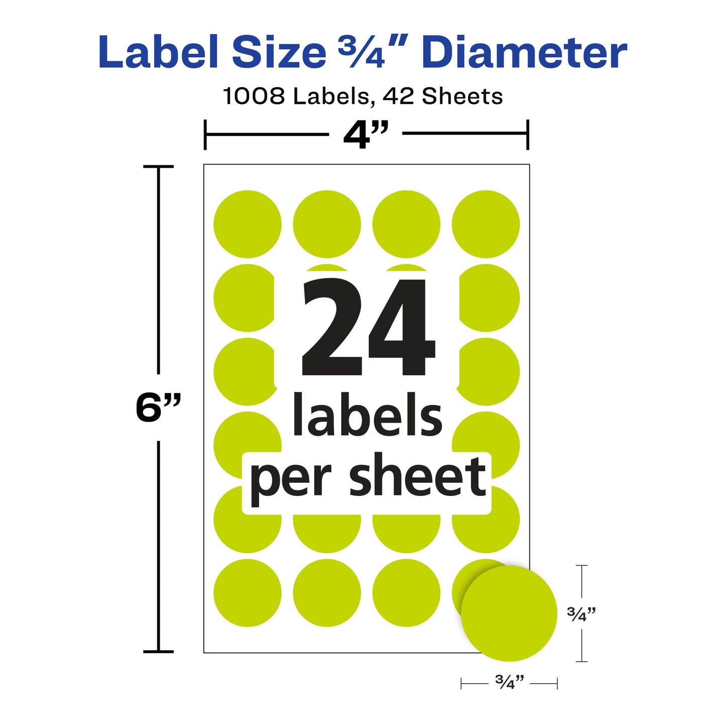 Avery Removable Color-Coding Labels, 3/4" Diameter, Neon Yellow, Laser, 1,008 Total (5470)