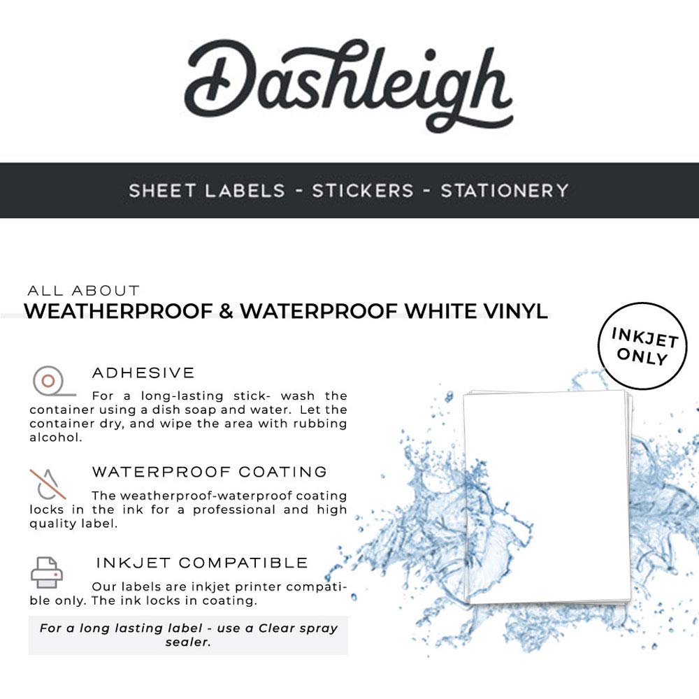30 Large Beer Bottle White Vinyl Printable Labels, 4x3 inches, White Vinyl Waterproof for Inkjet Only 30 Labels White Vinyl Waterproof (Inkjet only)