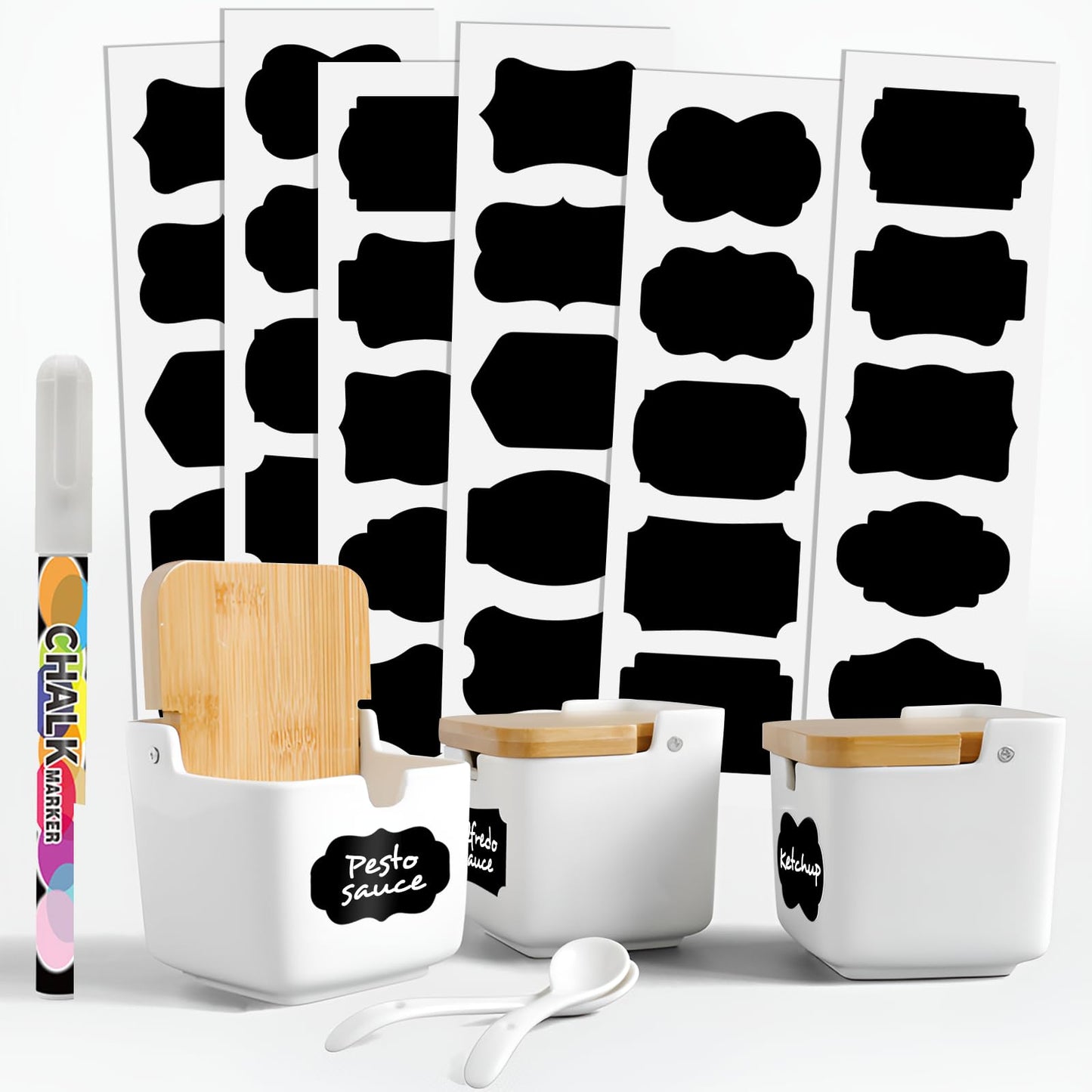Spice Labels for Jars, Storage, Chalkboard Label Stickers, Removable and Reusable, Set of 30 Mixed Sizes (2.3 x 1.5 inches)
