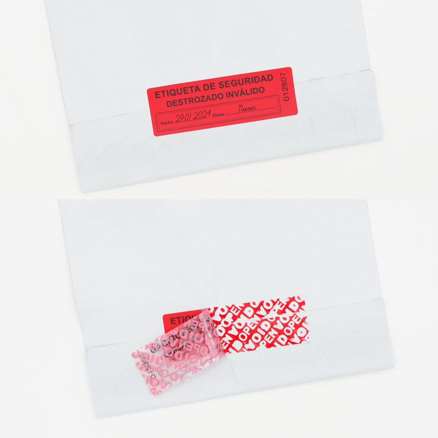 100Pcs Tamper Evident Security Stickers 1x3 inch Spanish Red Complete Transfer Tamper Proof Labels Safety Torn up Invalid Seals Tape (Red)