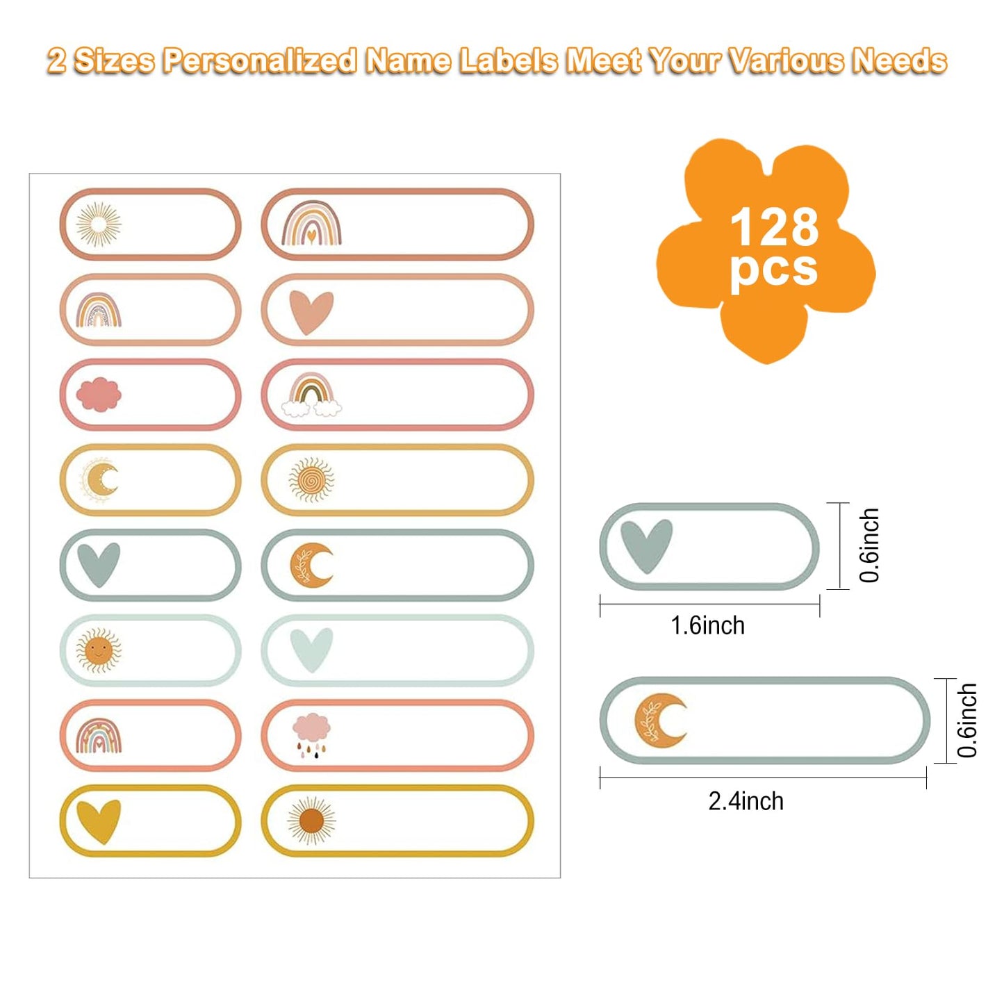 128 Pcs Baby Bottle Labels for Daycare, Waterproof Name Labels for Daycare, School Name Label Stickers for Kids, Self - Laminating Self Adhesive, Name Tags Stickers