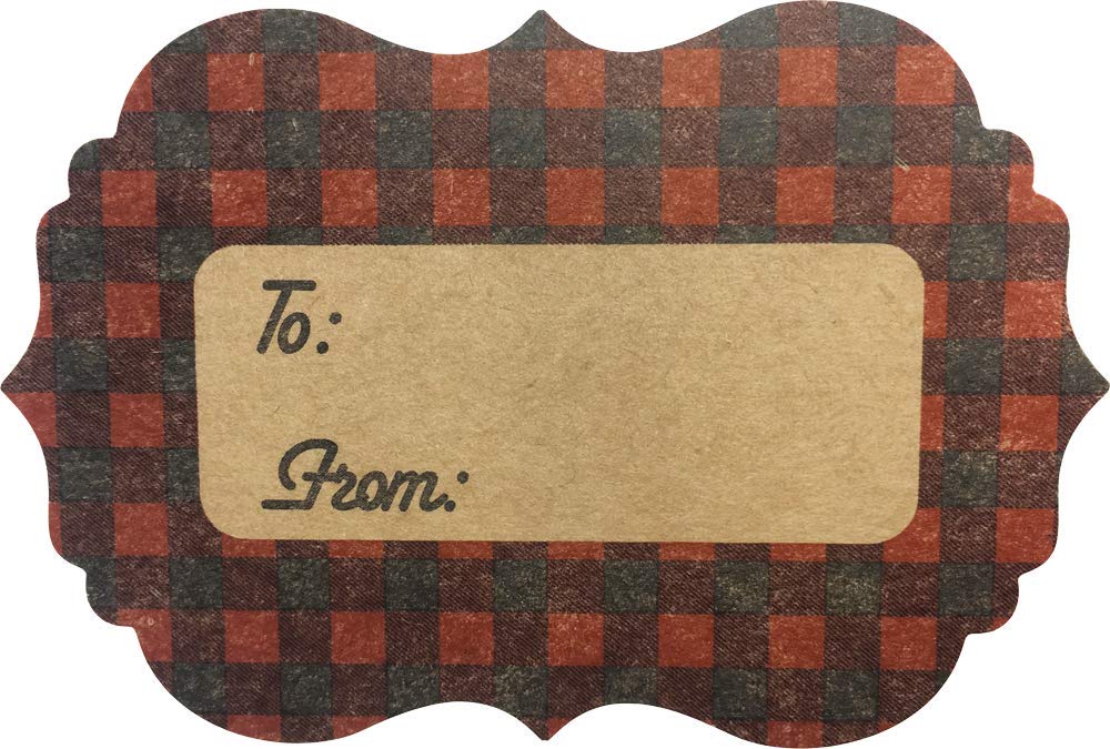 Red Buffalo Plaid Natural Kraft Gift Tags Holiday Present Stickers 2 x 3 Inch 100 Total Labels Red Plaid