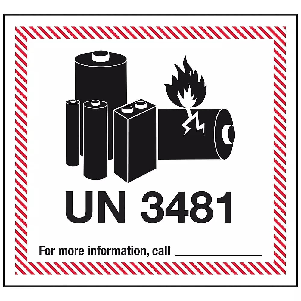 Lithium Battery Labels UN 3481 Warning Labels Pack of 50 Adhesive Stickers