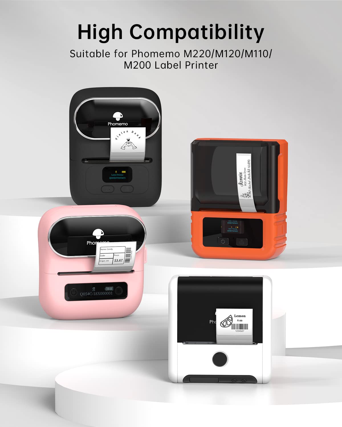 Phomemo Labels Set, M220 M110 M221 M120 M200 Label Maker Tape,Black on White Thermal Paper Self-Adhesive Stickers, Include 1.57'' x 1.18'',1.96'' x 1.18'',1" x 2-5/8" 1.57'' 1.18'' ( 40 x 30mm)