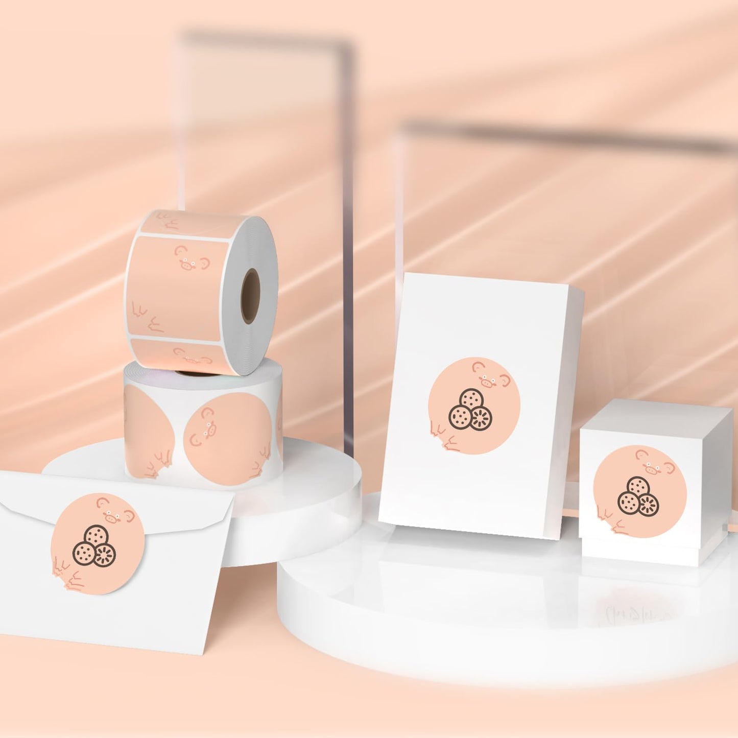 2 Inch Animals Thermal Label Stickers, Direct Thermal Stickers Labels for Gift Wrapping, Name Price Tag DIY Custom Logo, Compatible with Rollo & MUNBYN Printers, 500 Pcs/Roll, Piggy-Pink 2 inch Square